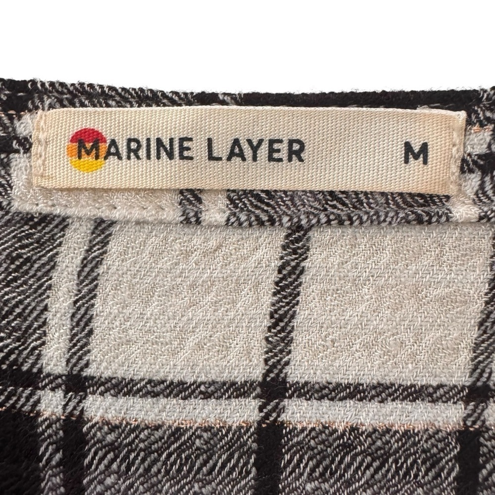 Marine Layer Jamie Ruffle Sleeve Top in Black/White Plaid Size Medium - Picture 8 of 12